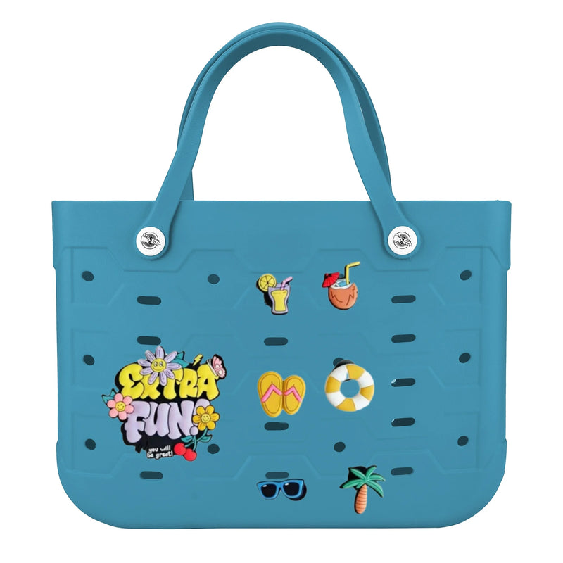Unisex PVC Waterproof Tote Bag, Hollow-Out Beach Picnic Shopping Storage Basket shown in a casual solid-color design