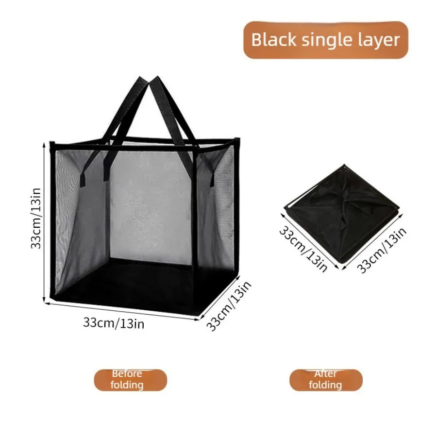 Large Foldable Polyester Mesh Laundry Hamper With Reinforced Handles, Collapsible Square Basket