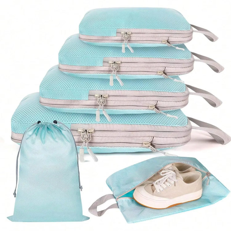 4/6-Piece Compression Packing Cubes, Waterproof Polyester Travel Luggage Organizer Bags with space-saving compression design