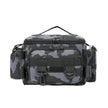 Black Fishing Tackle Shoulder Bag, Nylon Waist Pack With Fishing Rod Holder For Outdoor Sports shown as a compact nylon fishing gear bag