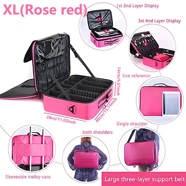 Large Capacity Makeup Case, 40cm Oxford Travel Cosmetic Organizer With Secure Zipper