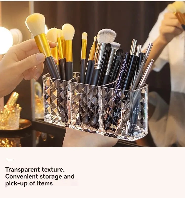 Diamond Patterned 3-Grid Transparent Storage Box, Cosmetic And Bathroom Organizer for makeup and skincare items