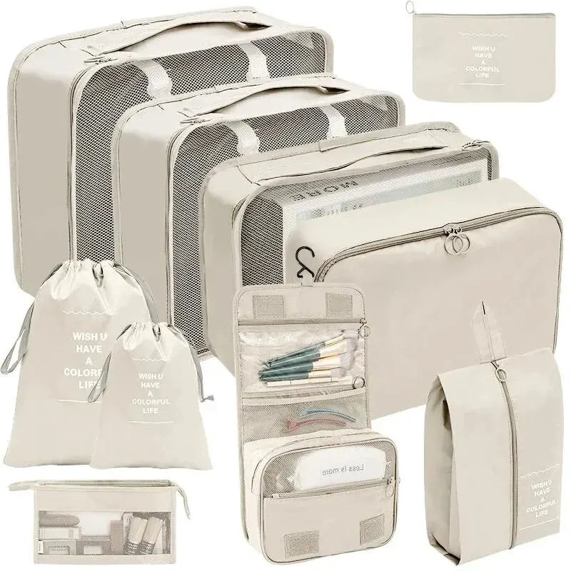 7/10-Piece Oxford Travel Organizer Set, Packing Cubes, Shoe Pouches, Foldable Luggage Bags with separate shoe storage pouches