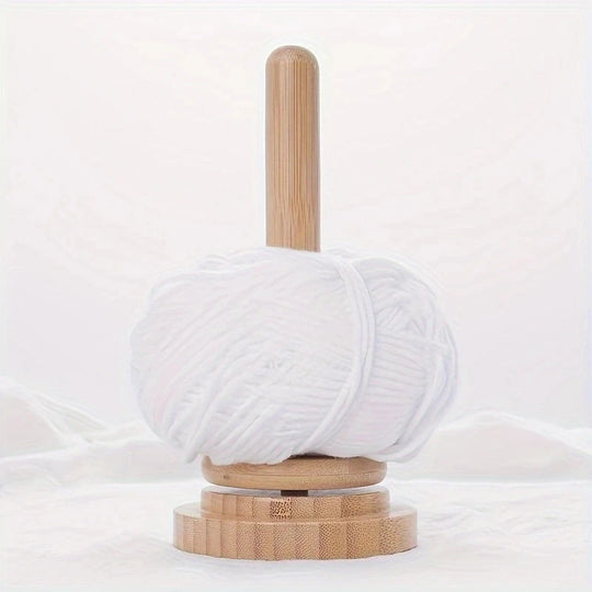 Bamboo Wood Yarn Winder Stand, Rotating Tabletop Yarn Spool Holder For Knitting And Crochet shown in natural wood finish