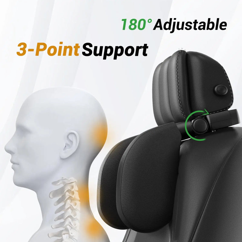 Car Headrest Pillow, Thick Memory Foam Neck Support, 180° Adjustable, Foldable Travel Cushion shown in a rotating adjustable position