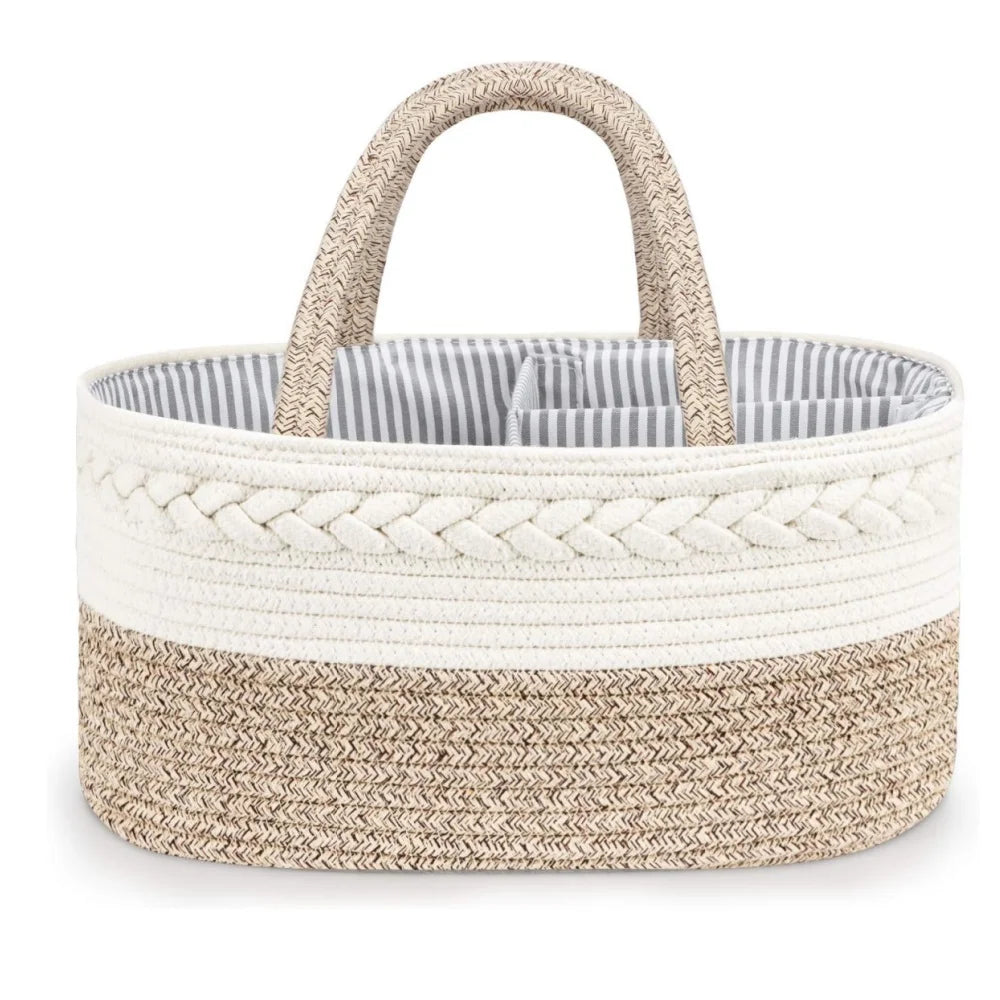 Foldable Cotton Baby Diaper Caddy Organizer, Portable Nursery Storage Basket For Essentials
