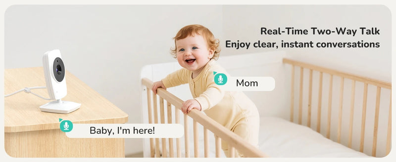 3.2-Inch Video Baby Monitor With Camera, Night Vision, 2-Way Audio, Temp, 2X Zoom & Lullabies shown with its portable parent LCD screen and nursery camera