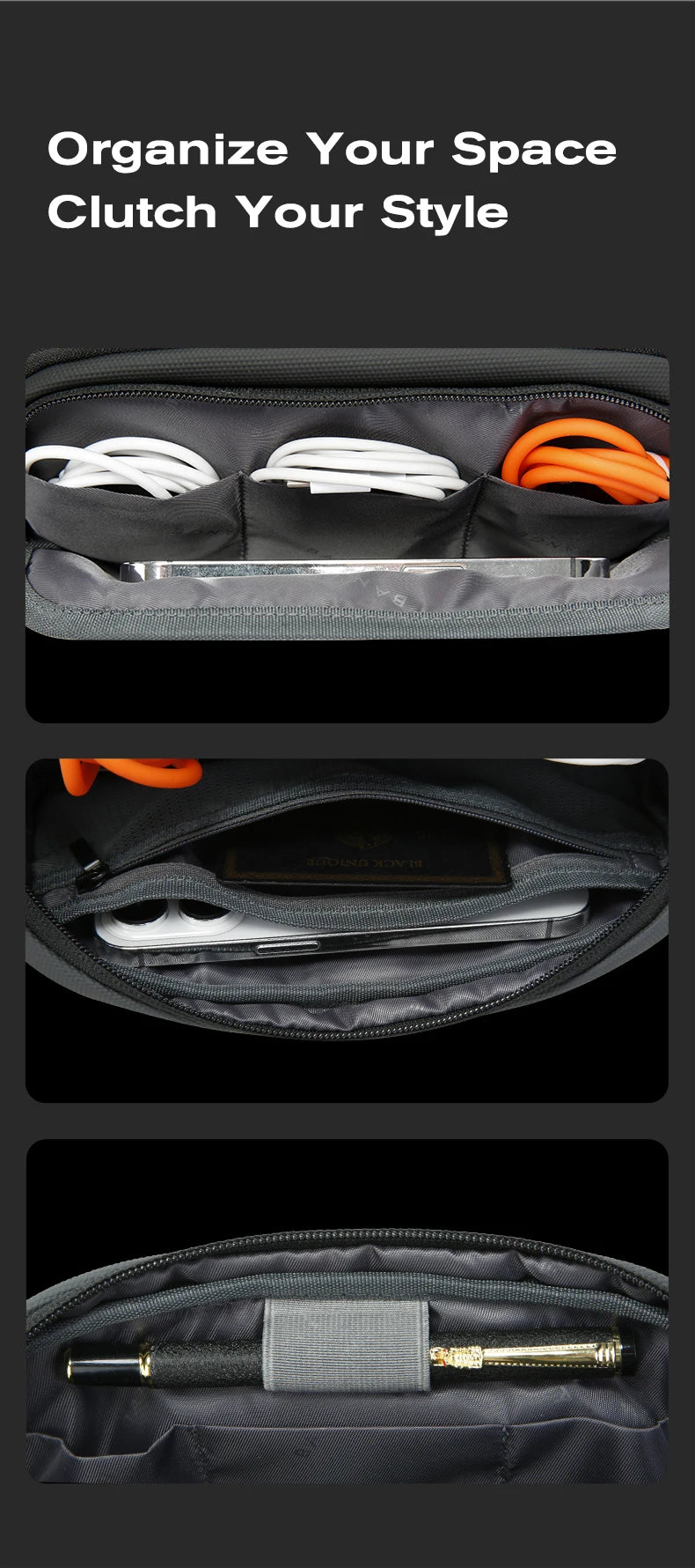 BANGE Electronics Organizer Bag, Waterproof Travel Case With USB Cable Storage For Gadgets made from durable Oxford fabric and polyester