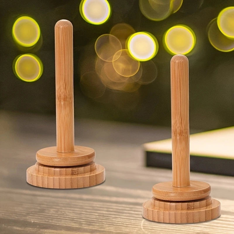 Bamboo Wood Yarn Winder Stand, Rotating Tabletop Yarn Spool Holder For Knitting And Crochet viewed as a compact craft accessory for knitting and crochet