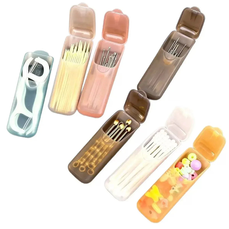 Mini Portable Storage Box, Travel Toothpick Holder With Compartments For Pills, Floss & Jewelry for organizing jewelry, cotton swabs, ear picks, and other small items