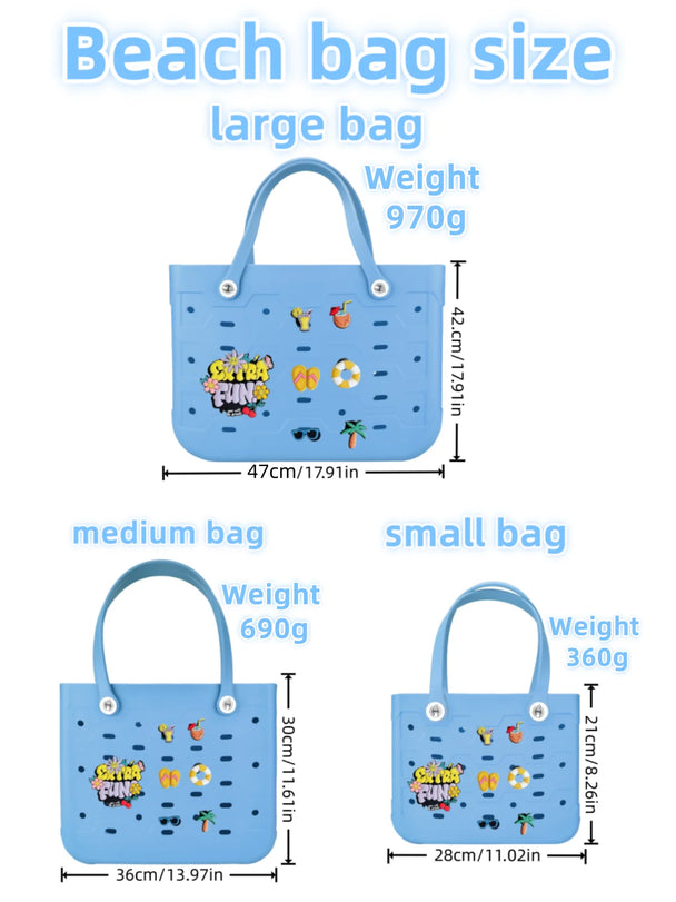 Unisex PVC Waterproof Tote Bag, Hollow-Out Beach Picnic Shopping Storage Basket with spacious open storage