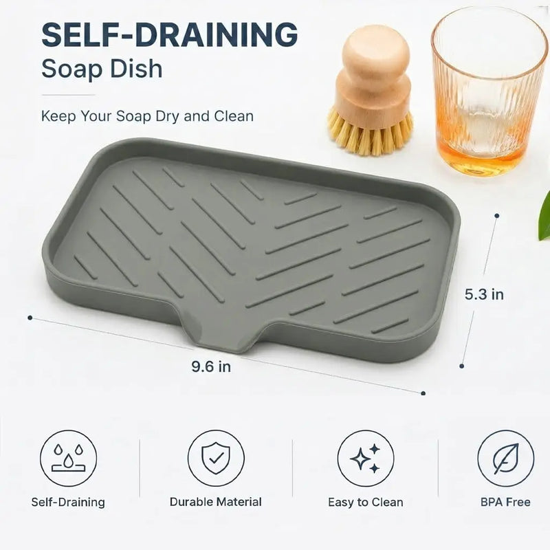 1/2Pcs Silicone Sink Caddy Tray With Drainage, Sponge Soap Holder, Space-Saving Kitchen Organizer holding sponges and dish soap