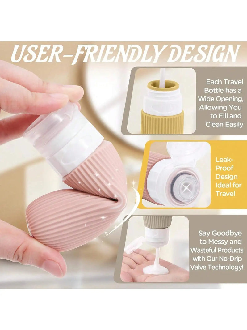 6-Piece TSA Travel Toiletry Bottle Set With 3 Leak-Proof Silicone Bottles And 3 Cream Jars, portable toiletry containers for carry-on luggage