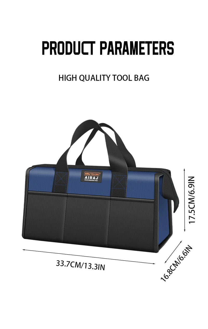 AIRAJ 14-Inch Tool Bag, Waterproof Oxford Cloth Electrician Organizer With 5 Pockets featuring five exterior storage pockets