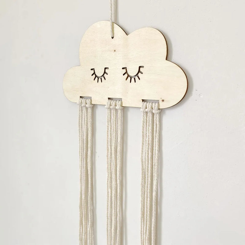 Solid Wood Cloud Ornament Jewelry Hairpin Bow Storage Holder, Rustic Decorative Organizer for bows, ribbons, and hairpins