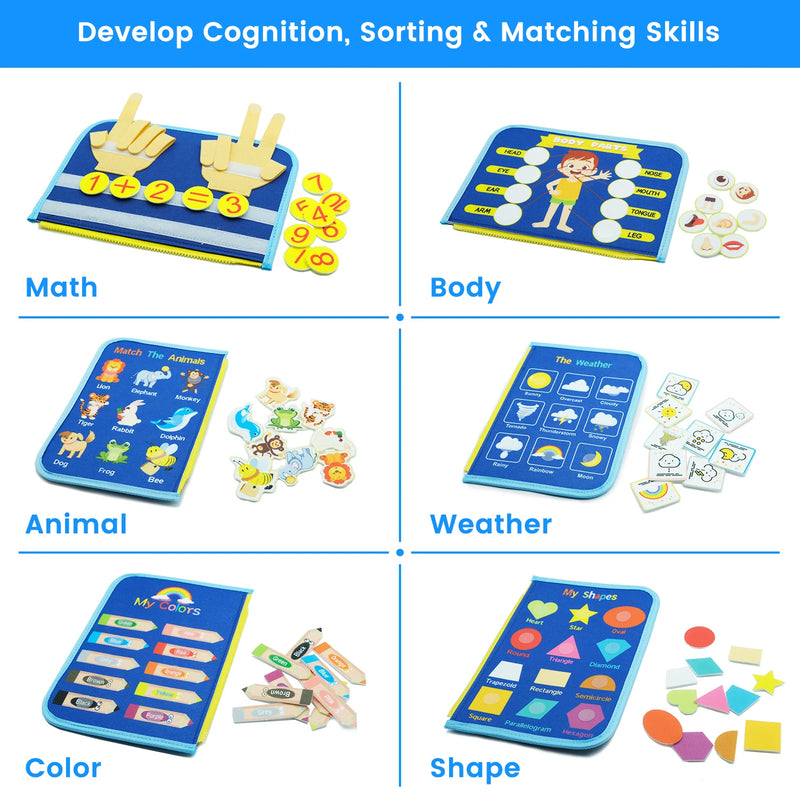 Montessori Busy Board For Toddlers, Sensory Life Skills Toy With Dressing Activities, Ages 3-6 made from soft, colorful felt