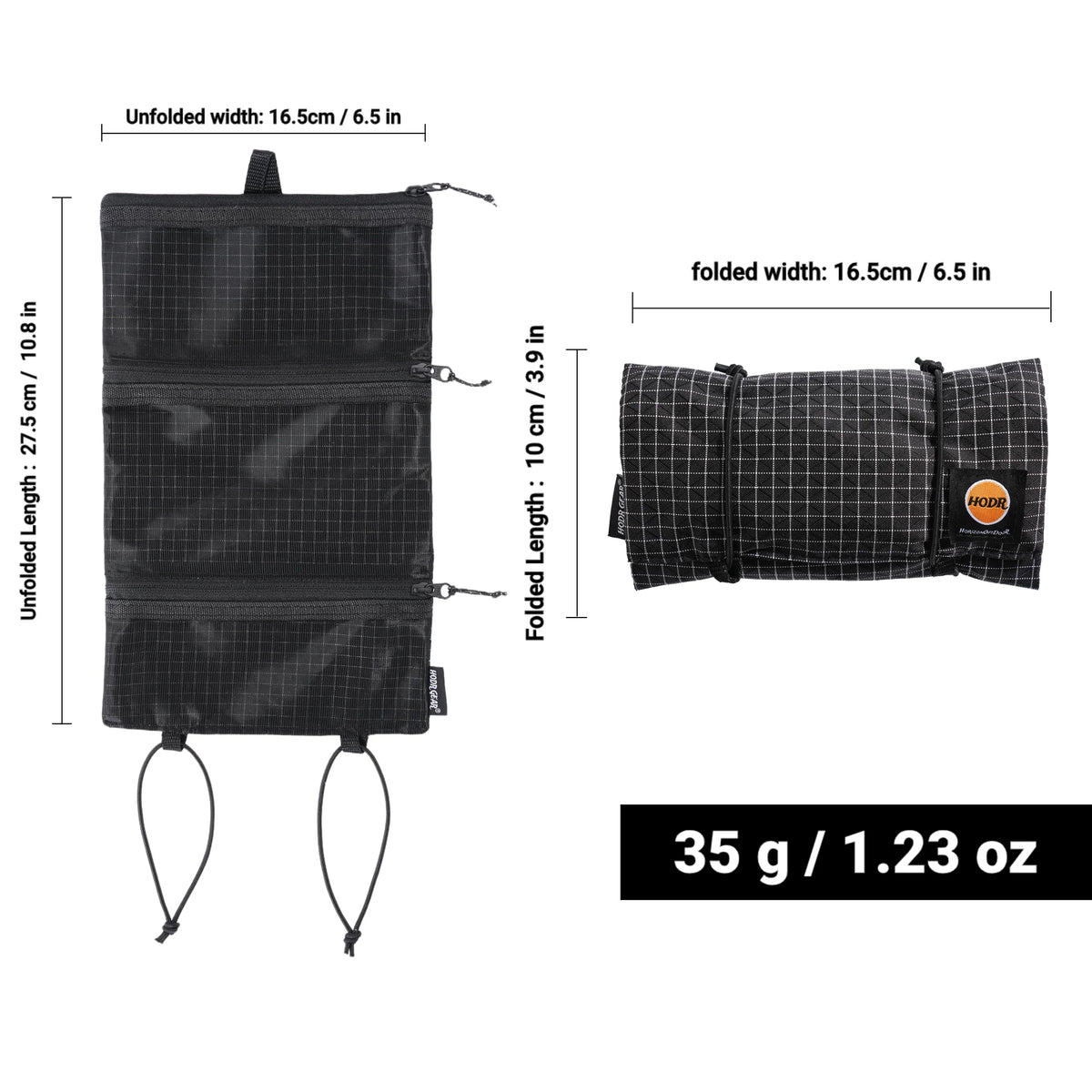 HODR GEAR Ultralight Travel Toiletry Organizer – 35g UHMWPE Gridstop Mesh Pouch With YKK Zips