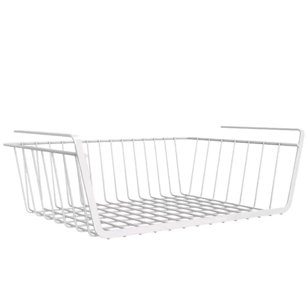 1pc Black/White Metal Hanging Storage Basket, Large-Capacity Under Cabinet Organizer
