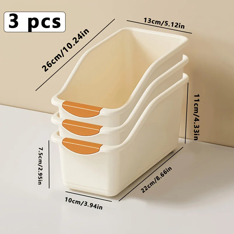 1/3pcs Multi-Functional Curved Storage Baskets, Space-Saving Plastic Organizer Boxes For Home shown as versatile storage baskets for everyday organization