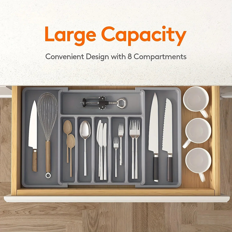 Expandable Kitchen Drawer Organizer, Adjustable 6-8 Compartment BPA-Free Utensil Tray for organized silverware and kitchen utensils