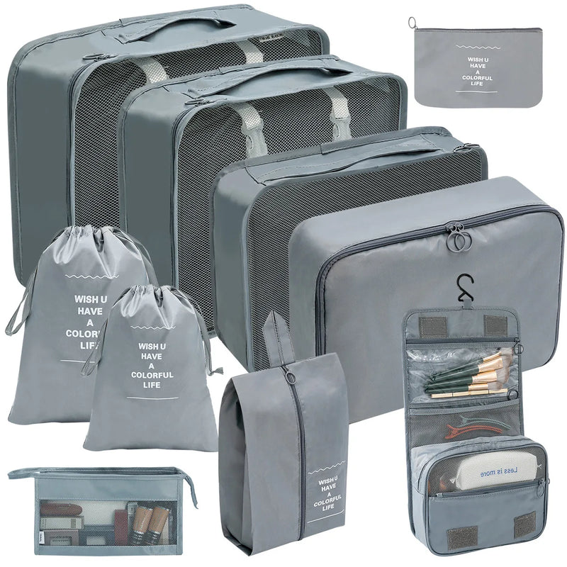 7/10-Piece Oxford Travel Organizer Set, Packing Cubes, Shoe Pouches, Foldable Luggage Bags made from durable lightweight Oxford fabric