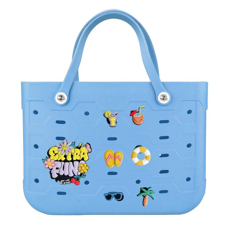 Unisex PVC Waterproof Tote Bag, Hollow-Out Beach Picnic Shopping Storage Basket featuring durable structured PVC construction