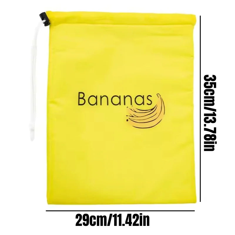 Reusable Yellow Banana Storage Bag, Drawstring Produce Keeper For Fruits & Vegetables shown in bright yellow fabric