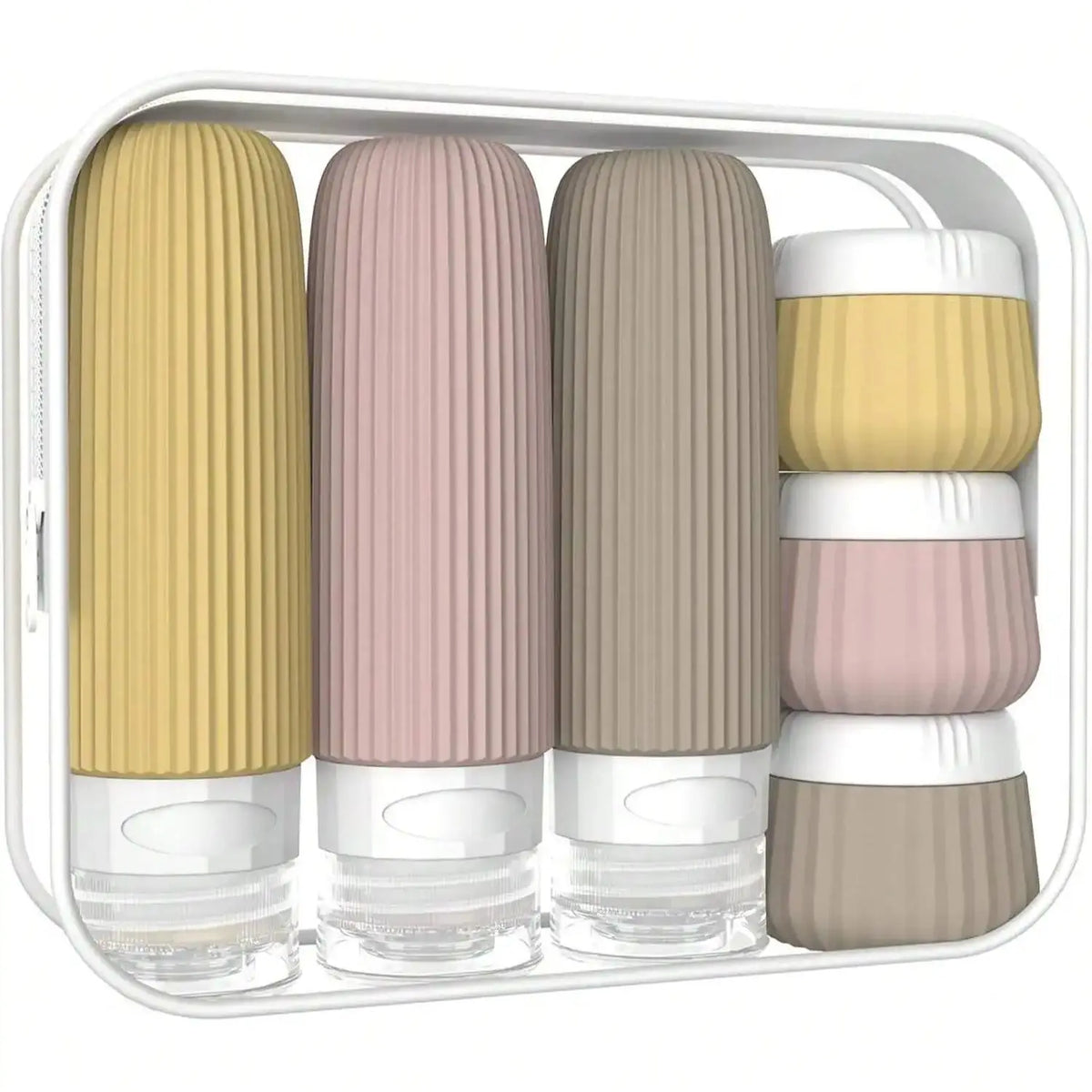 6-Piece TSA Travel Toiletry Bottle Set With 3 Leak-Proof Silicone Bottles And 3 Cream Jars, compact travel toiletry kit for organized carry-on packing