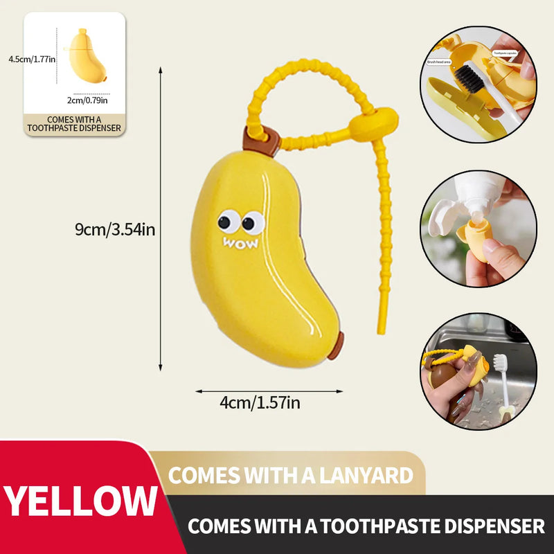 Banana Toothbrush Travel Case With Protective Cap, Toothpaste Box, Reusable ABS shown as a compact portable toothbrush holder for travel