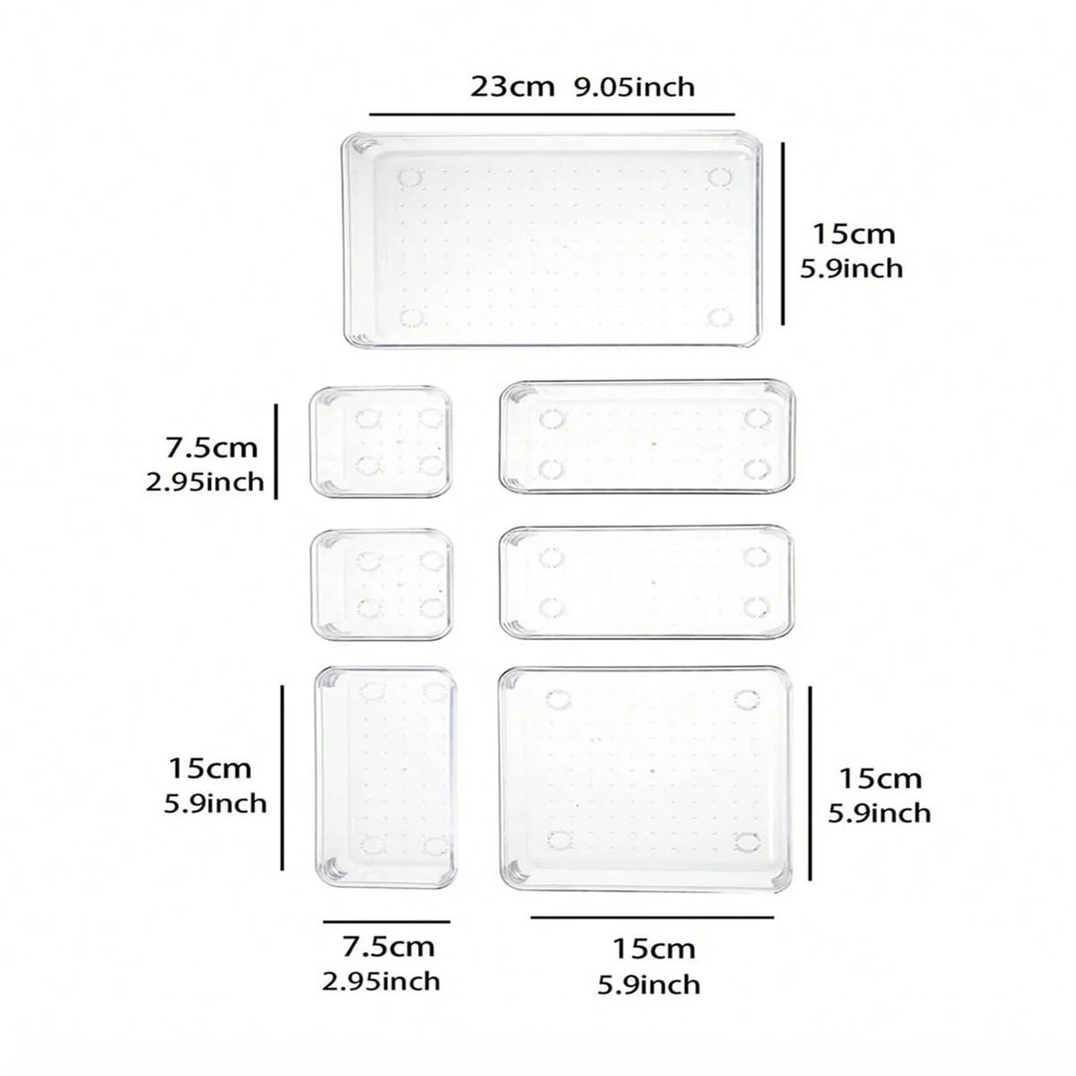 7-Piece Clear Plastic Drawer Organizer Set For Makeup, Bathroom, Desk And Kitchen Storage