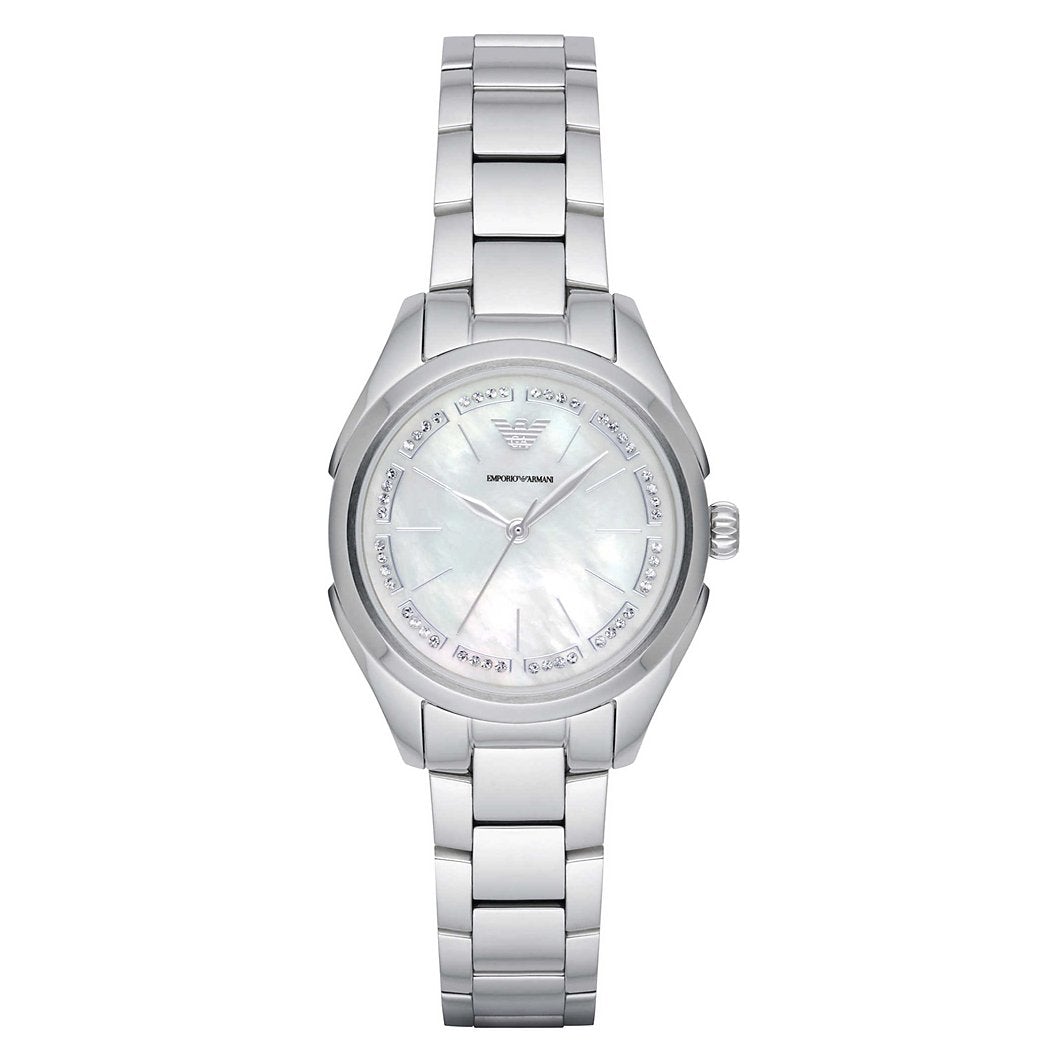 Emporio Armani Valeria Ladies Silver Watch AR11030 With Mother Of Pearl Dial And Bracelet
