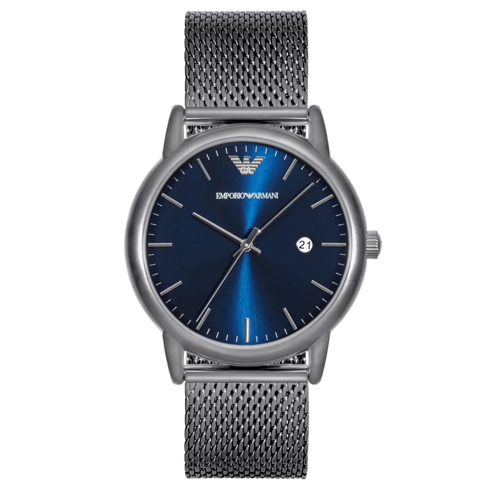 Emporio Armani AR11053 Men's Gunmetal Mesh Bracelet Watch With Blue Dial And Slim Case