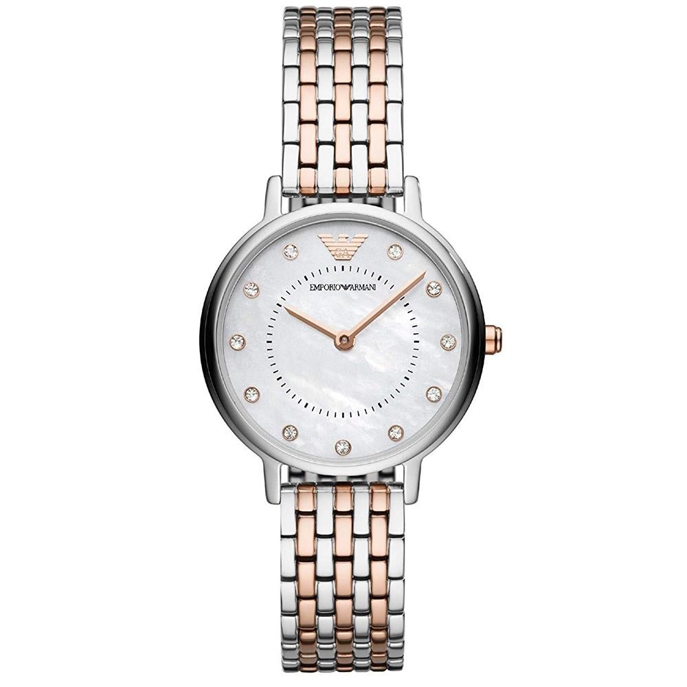 Emporio Armani AR11094 Ladies' Rose Gold & Silver Stainless Steel Watch, 32mm Mother Of Pearl Dial