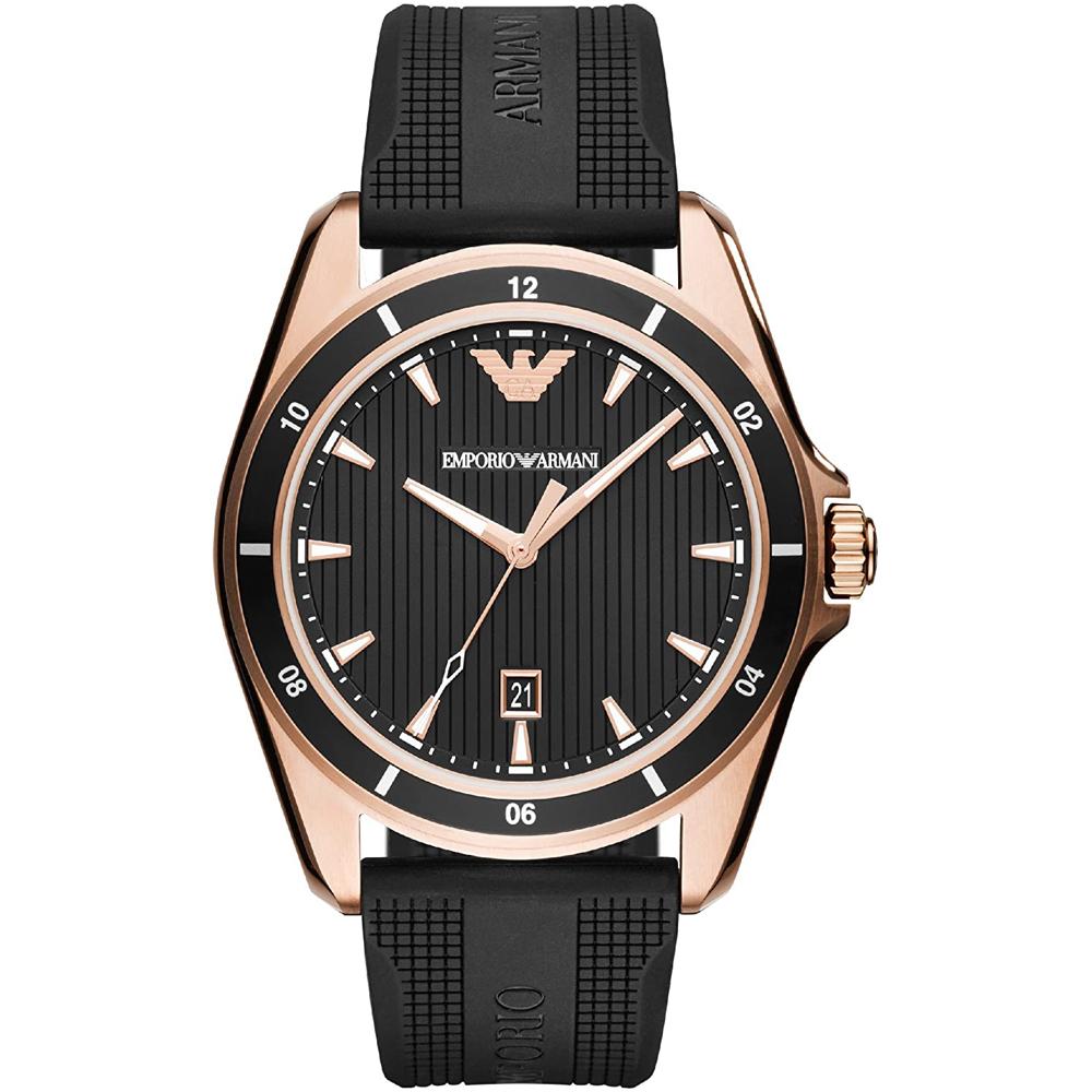 Emporio Armani AR11101 Men's Rose Gold Black Dial Quartz Date Rubber Strap Watch