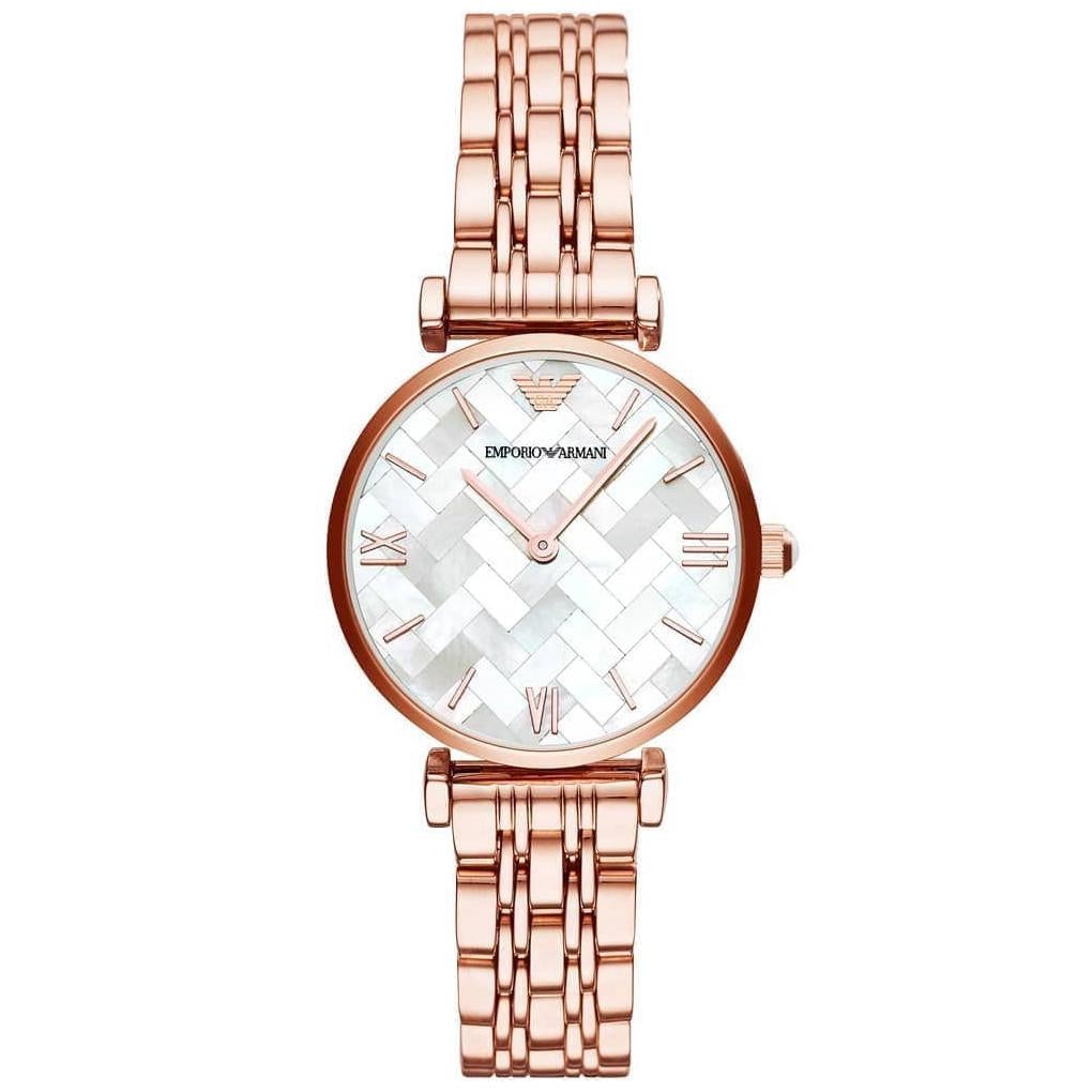 Emporio Armani AR11110 Ladies' Rose Gold Stainless Steel Quartz Watch, 32mm Mother-Of-Pearl Dial