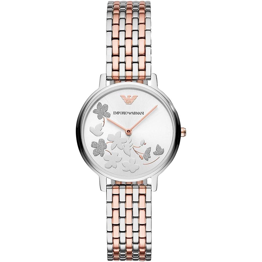 Emporio Armani AR11113 Ladies Silver Rose Gold Floral Dial Quartz Bracelet Watch