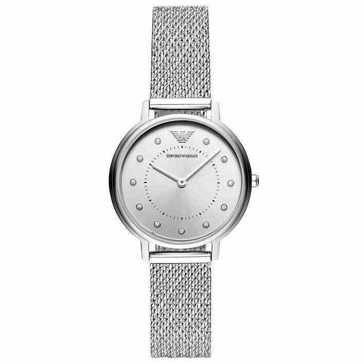 Emporio Armani AR11128 Women's Silver Mesh Strap Watch, 32mm Quartz, 50m Water Resistant