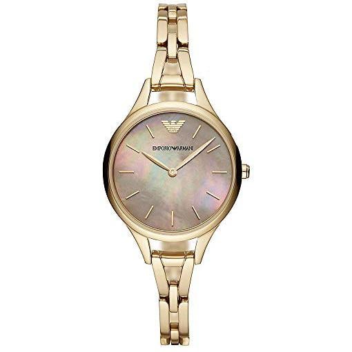Emporio Armani AR11140 Ladies Aurora Gold-Tone Stainless Steel Watch, Gray Mother-of-Pearl Dial
