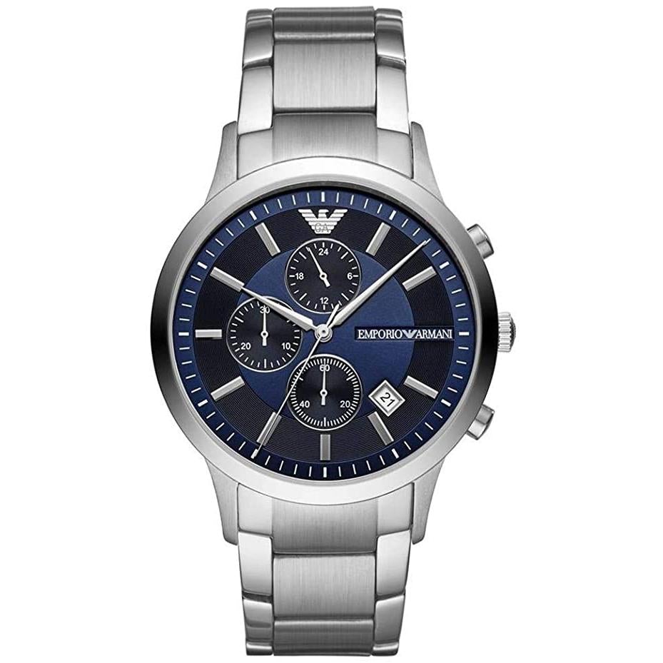 Emporio Armani AR11164 Men's Chronograph Watch, 43mm Silver & Blue Stainless Steel Quartz