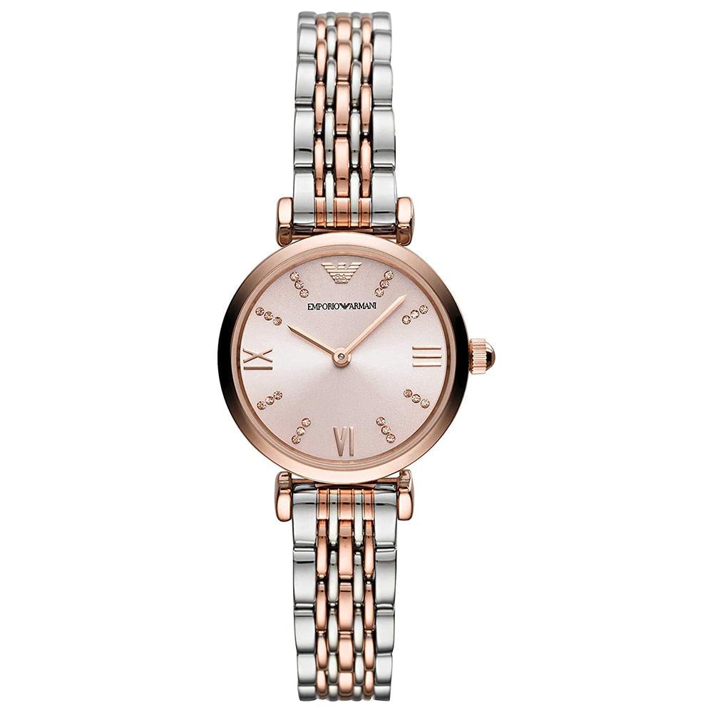 Emporio Armani AR11223 Women's Rose Gold Two-Tone Watch, Pink Dial, 28mm Quartz