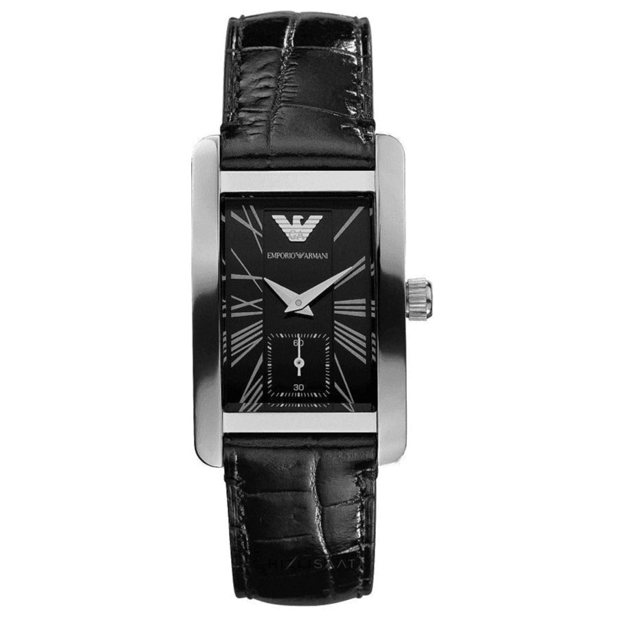 Emporio Armani AR0144 Ladies Automatic Black Watch With Small Seconds And Croco Leather Strap