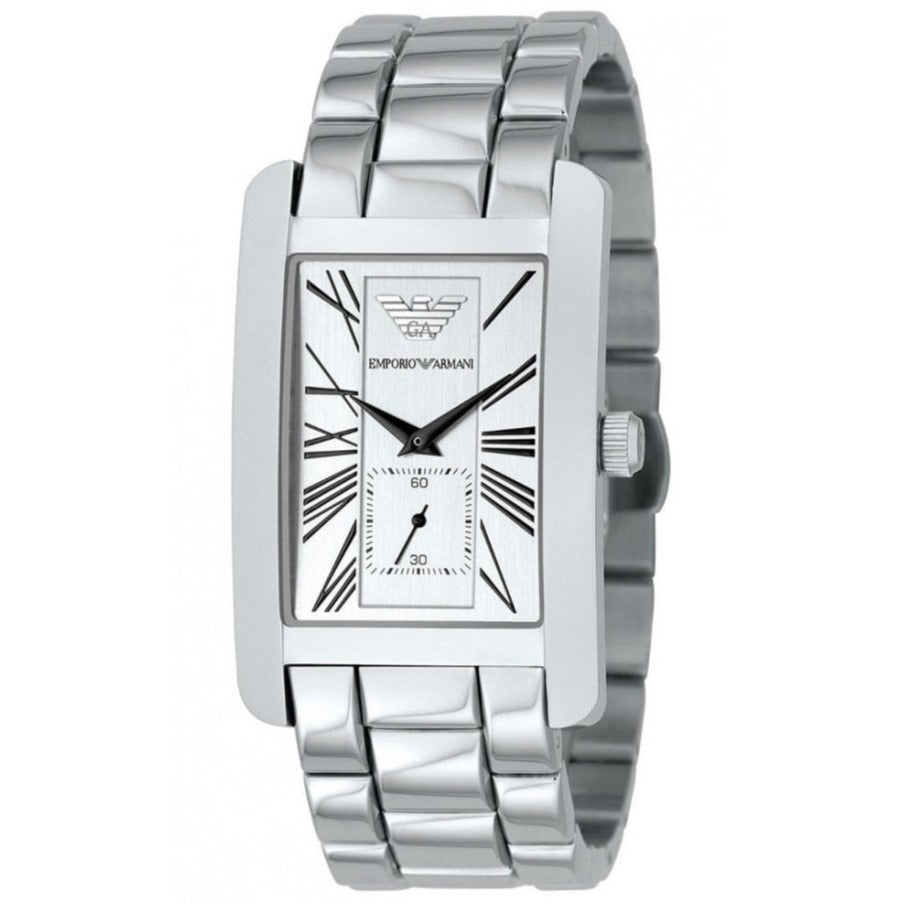 Emporio Armani AR0145 Men's Automatic Watch, White Roman Dial, Stainless Steel Bracelet