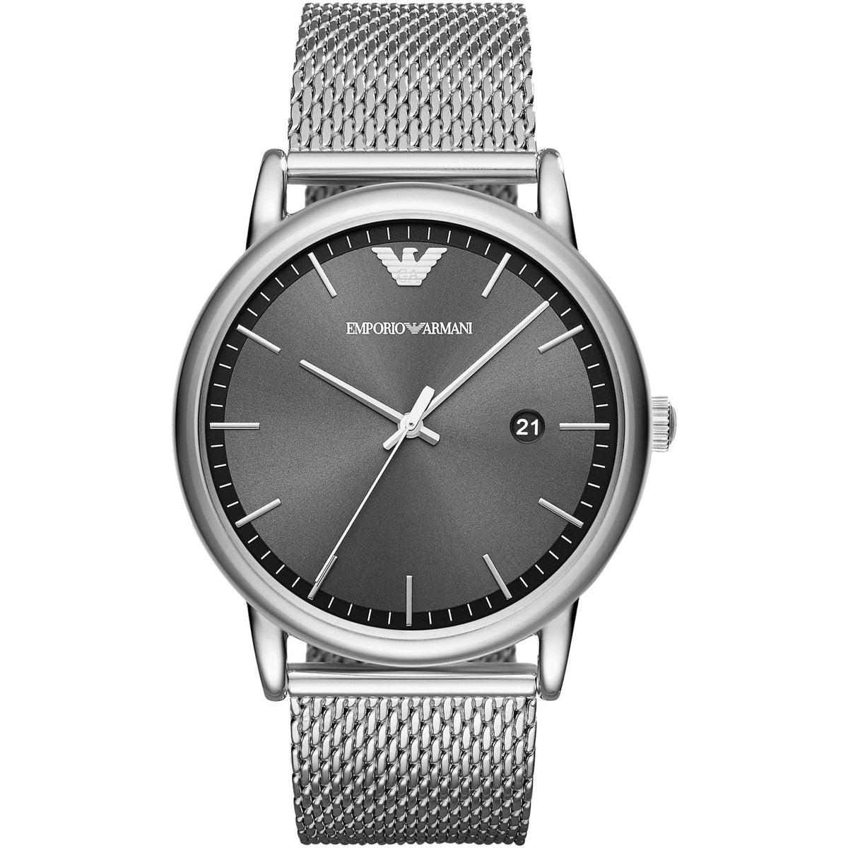 Emporio Armani AR11069 Luigi Men's Automatic Watch, Grey Dial, Date, Stainless Steel Mesh Bracelet