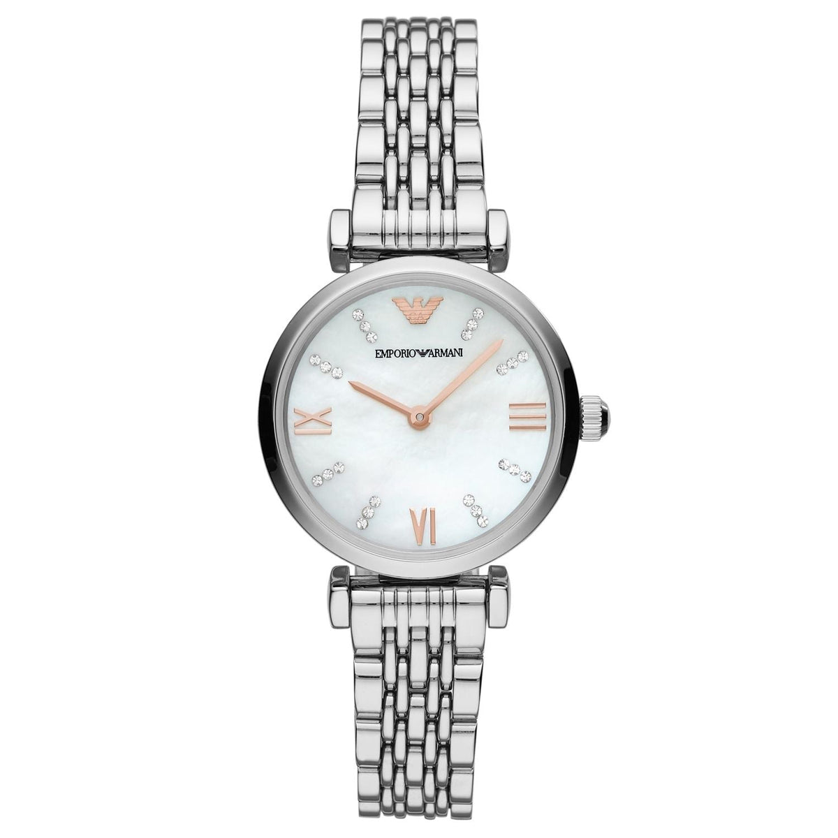 Emporio Armani AR11204 Gianni Women's Automatic Watch, 32mm Silver Steel Mother Of Pearl