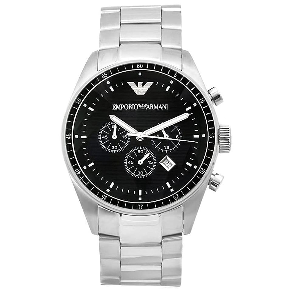 Emporio Armani AR0585 Men's Black Sportivo Quartz Chronograph Watch, Stainless Steel, 50M