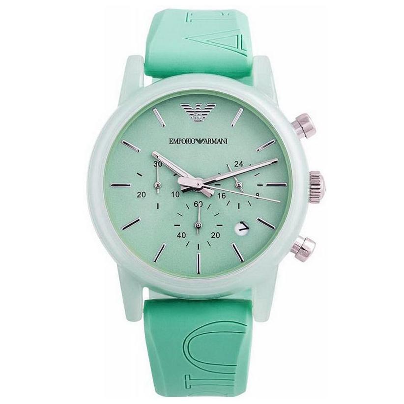 Emporio Armani AR1057 Women's Green Chronograph Watch With Silicone Rubber Strap, Japanese Quartz