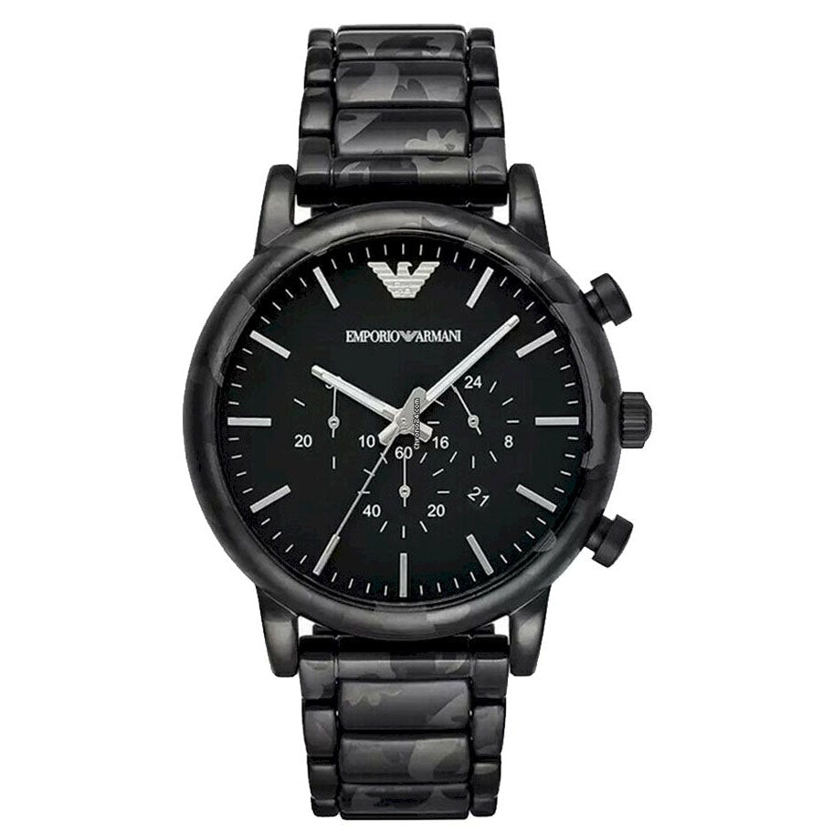 Emporio Armani Luigi Men's Black Camo Stainless Steel Chronograph Watch AR11045