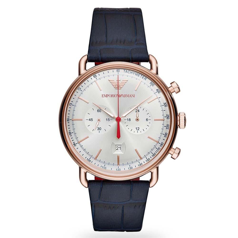 Emporio Armani AR11123 Men's Blue Leather Chronograph Watch, 43mm, Quartz, 50m WR