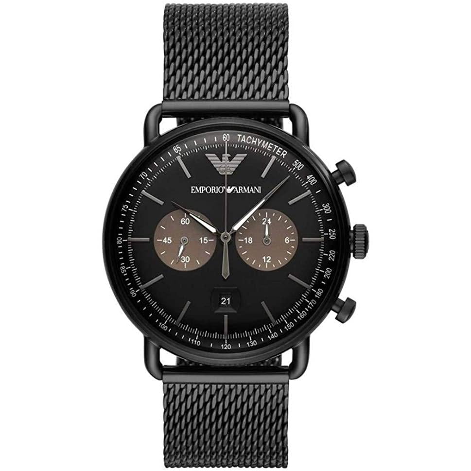 Emporio Armani AR11142 Aviator Men's Black Mesh Chronograph Watch With Date & Sunray Dial