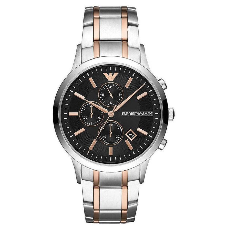 Emporio Armani Renato AR11165 Men's Two-Tone Rose Gold Chronograph Watch, Black Dial